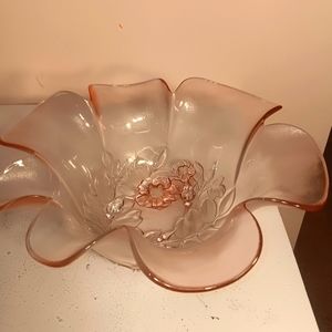 Decorative pink glass bowl , floral petal egde